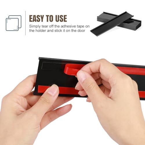 Lenink 6 Pack Name Plate Holder, Office Door Name Plate Holder Adhesive Wall Mount for Meeting Room, Business Department, Warning Area 8” X 2” (Black)