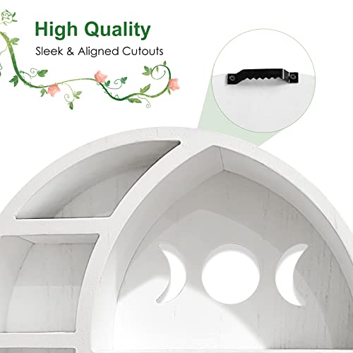 Ella & Emma 5-Shelf Pine Wooden Crescent Moon Crystal Shelf - Bohemian Style, Wall Mount, Bedroom, Living Room, Office