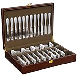 Walnut Silverware Storage Box,Silverware Flatware Case with Felt Lined,Silverware Chest without Silverware,Silverware Organizer with Lid,Flatware Storage Box for 12 sets of Utensils,Christmas Gifts