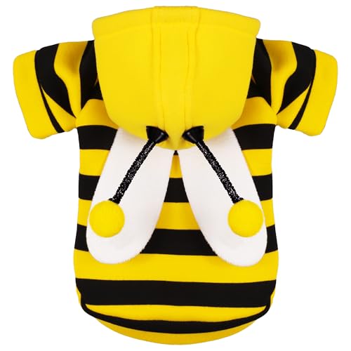 Adorable Bumblebee Halloween Costume Hoodie for Medium Dogs: Featuring Fun Wings and a Cozy Black and Yellow Sweatshirt Design, Perfect for Cosplay and Festive Celebrations! XXS