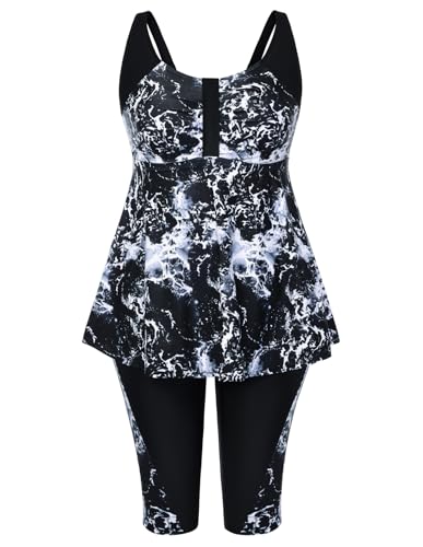 Hanna Nikole Tankini Damen Große Größe Bauchweg Bademode Push Up Tankini Zweiteiliger Set Hohe Taille Sommer Badeanzüge Tankini Oberteil mit Badeshorts 4