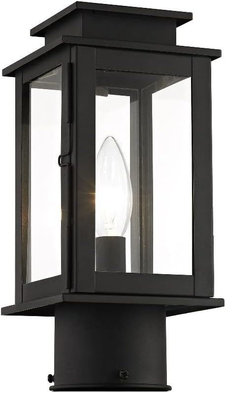 Livex Lighting 20201-04 Transitional One Light Outdoor Post-Top Lanterm from Princeton Collection in Black Finish, 4.75 inches, 10.50x4.75x4.75