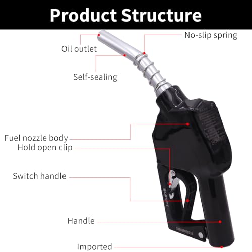 BORRITT Black 3/4\'\' inch NPT Automatic Shut-Off Fuel Nozzle Fuel Refilling Tool Perfect For Gas Stations,Industry,Transportation Used for diesel,gasoline,kerosen(13/16\"Spout Max Flow Rate 16 GPM) - Thumbnail 4