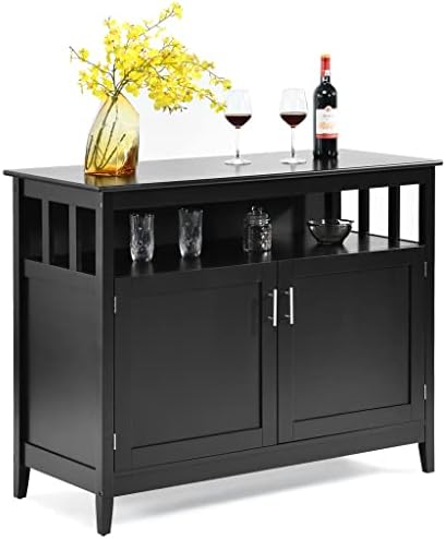 MJWDP Solid Wood Structure Kitchen Storage Self-Service Dining Table Durable Wood Sideboard Black Dining Cabinet