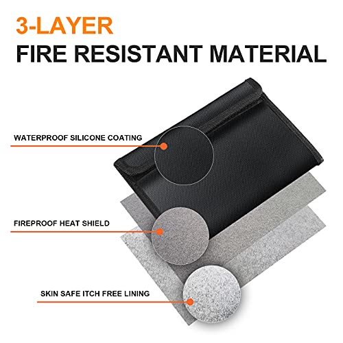Fireproof Bag (8X5In), Magorui Small Fireproof And Waterproof Money Bag, Fireproof Document Bag For Valuables, Fire Safe Storage Pouch For Passport, Cash, Money, Jewelry, File, Key, Cell Phone, Black #TOP2