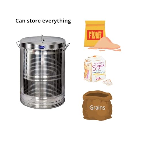 Image of Sharda Metals 12 Inches Large Heavy Stainless Steel Container 10kg Storage Dabba Drum | Kitchen Rice Flour Atta Big Containers Dabba | Kitchen Storage & Containers - Set of 2