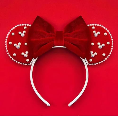 LSHDXD Christmas Mouse Ears Bow Headband, Glitter sequin Birthday Girl Headband Hair bands (red)