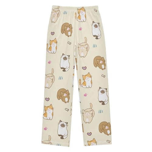 Boys' Pants Cute Cartoon Cat Yellow Long Bottoms Jogger Pants Elastic Waist Trousers with Pockets S-XL