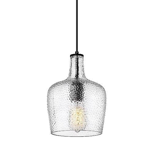 AUTELO Glass Pendant Light 8" Modern Pendant Lighting Hanging Lamps for Kitchen Island with Hammered Glass Shade Hanging Light Fixture H9163