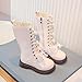 Girls Lace-Up Combat Riding Boots Winter Outdoor Leather Hiking Knee Length Boot Shoes with Bows Fashion Side Zip High Calf Long Boots
