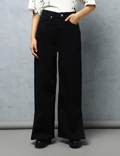 Image of Flying Machine Women's Flared Fit Jeans| Solid | High Rise | Stretchable | Jeans for Woman