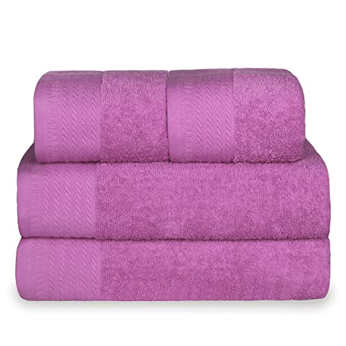 MERCURY TEXTIL- Juego de 2 Toallas de Baño y 2 Toallas de Manos, 100% Algodón de 500gsm. Suaves, Resistentes y Absorbentes. (Fucsia)