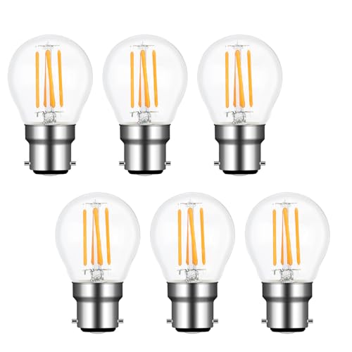 Akynite G45 B22 LED Bulb 4W Warm White 2700K, 400LM, B22 40W Equivalent, AC 220V, Golf Ball BC Bayonet Cap LED Light Bulb, P45 BC Mini Globe Clear Bulbs, not dimmable, 6PCS