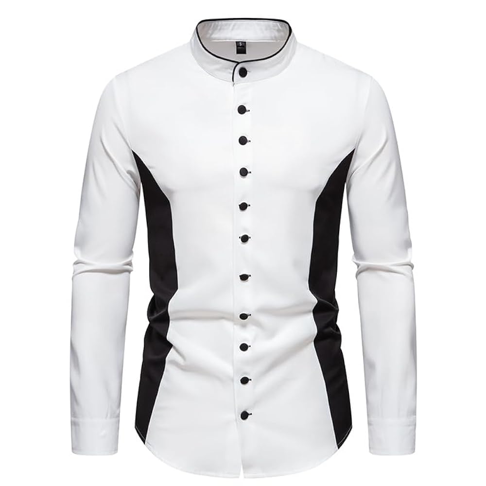 Amazon.com: Men's Henry Collar Colorblocked Long Sleeve Shirt Fit Button  Down Shirts White : Clothing, Shoes \u0026 Jewelry