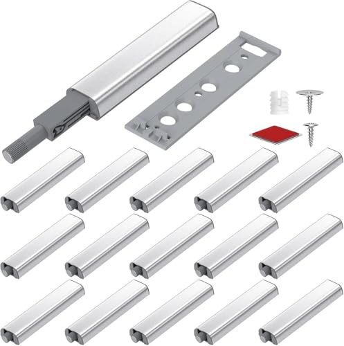 16 apriscatole push to open, apriporta a pressione con porta dell'armadio, smorzatore, chiusura magnetica e chiusura a pressione per cassetti, armadi, guardaroba (16, argentato)