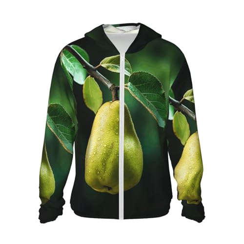 Men's UPF 50+ Sun Protection Hoodie Jacket Long Sleeve Fishing Shirts Pears on the Tree Women's Rash Guard Black