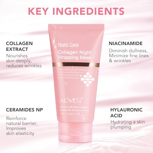 RoongDuuDll Collagen Night Wrapping Mask, Collagen Jelly Face Masks with Jelly Brush, Peel Off Face Mask for Facials Professional Korean Skin Care, Elasticity & Hydration Care Overnight Mask for Women