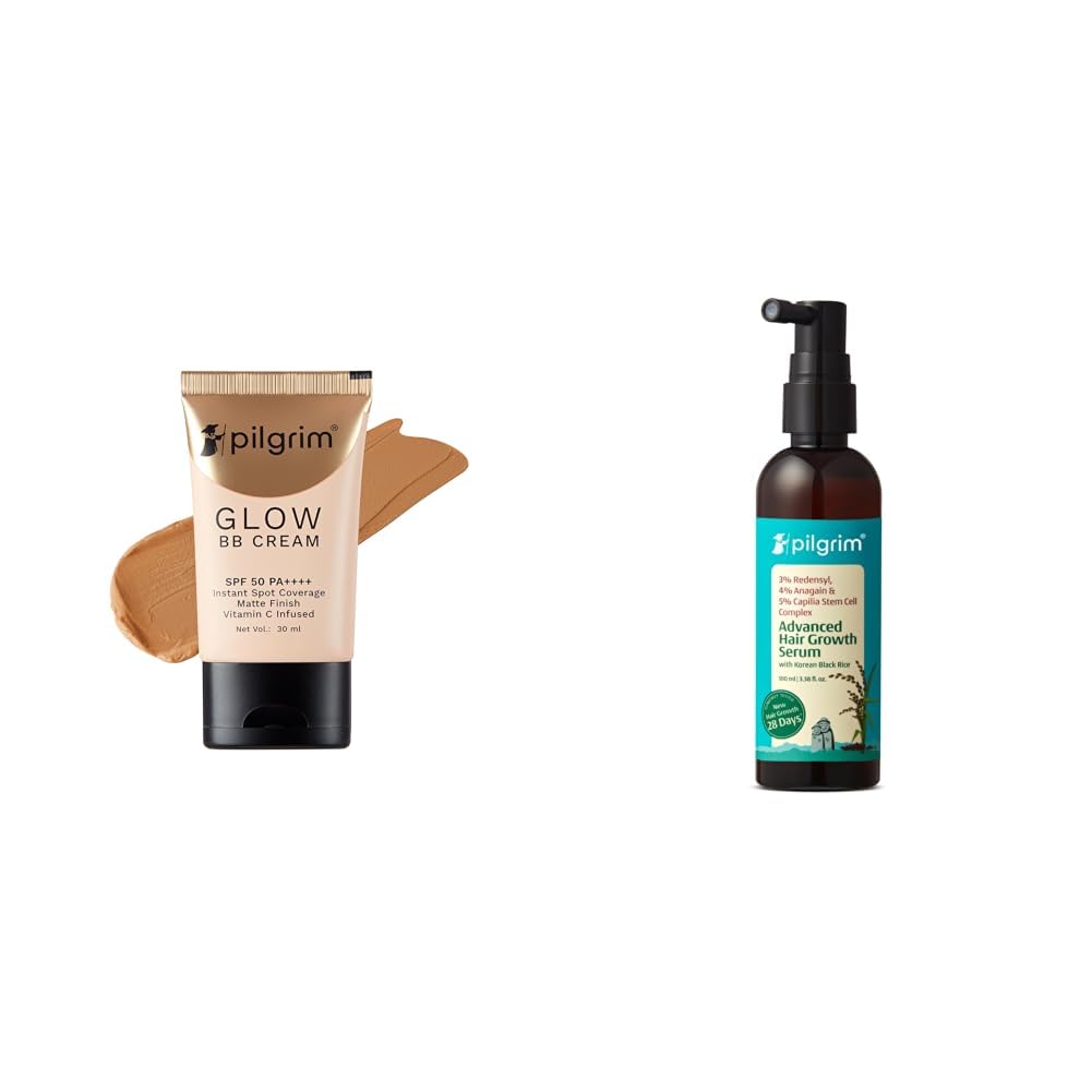 Pilgrim Almond Glow 3-In-1 Medium BB Cream SPF 50 PA++++ With Niacinamide, Hyaluronic Acid & Vit C For & Redensyl 3% + Anagain 4% + 5% Capilia Stem Advanced Hair Growth Serum (100ml) with Rosemary & K-image-37
