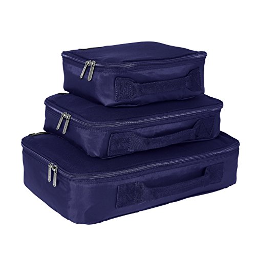 Genius Pack Compression Travel Packing Cubes/Home Organizers - Set of 3 (Navy)