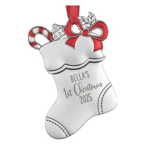 Personalization Universe Baby's 1st Christmas Silver Stocking Ornament, Custom Etched with Name and Year, Perfect Keepsake for Newborns, Baby Boys and Girls, Indoor Use