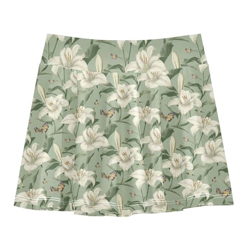 Vintage Sage Green_1 Flowy Girls Tennis Skirts with Built in Shorts Kids Pleated Tennis Skirt with Pockets Skort for Little Girl