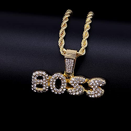 Techno Pave Iced Out Boss Pendant In 14K Gold Tone With Cubic Zirconia Crystals + Set Of Two Gold Chains - Includes 20" + 24" Rope Chains With Pendant #TOP3