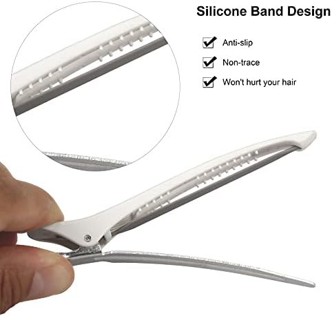 Beayuer Professional Salon Hair Clips 6 Pack Hair Clips for Styling and Sectioning Non Slip Hair Clips With Silicone Band No Trace Hair Clips for Thick and Thin Hair (6 Pack, White)