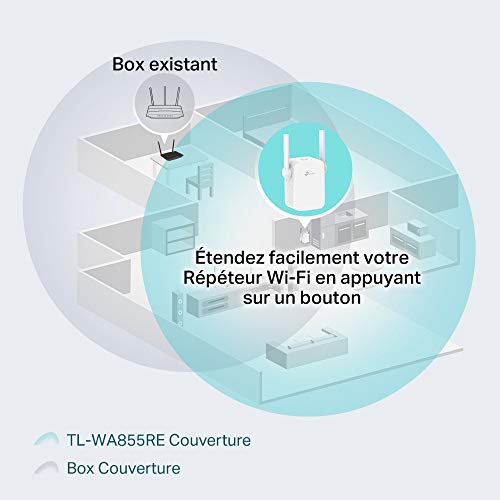 TP-Link Répéteur WiFi(TL-WA855RE) Amplificateur WiFi N300 Mbps, WiFi Extender, WiFi Booster, 1 Port Ethernet, jusqu'à 90㎡，Compatible avec toutes les box internet