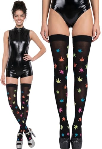 Image of ToBeInStyle Women's Crew Calf Fun Socks Marijuana Weed Leaf Print Novelty Statement Hosiery