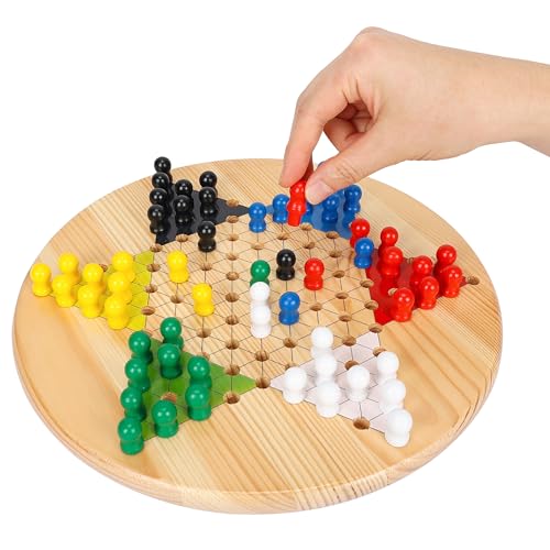 Gothink Chinese Checkers Board Game, 11.5 Inches Classic Game Board Set - Premium Solid Wood 60+6 pcs Colorful Pegs & Manual, Easy Grasping for Adults...