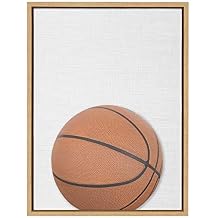DesignOvation Sylvie Color Basketball Portrait Framed Canvas Wall Art, 18x24 Natural, Sporty Wall Decor for Home