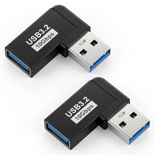 2 Stück USB 3.0 Adapter 90 Grad USB-A Stecker zu Buchse Koppler Stecker USB Winkelstecker 90 Grad Adapter für Laptop Mobilgeräten Powerbank Festplatten WLAN-Karten Kameras Tastaturen Mäusen Schwarz