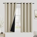 PONY DANCE 100% Blackout Curtains for Bedroom - Thermal Full Blackout Eyelet Curtains & Drapes Heat and Light Blocking Panels for Living Room with Black Liner 2 Pcs, 52 x 54 Inch, Light Beige