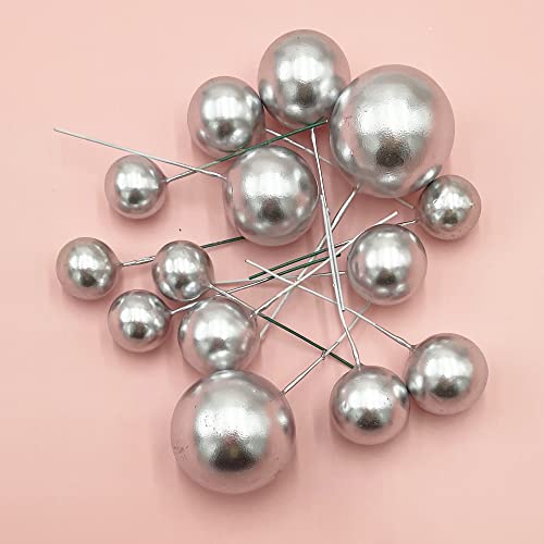 Ball Shaped Cake Insert Toppers Diy Cake Insert Toppers Ball Cake Picks Pearl Ball Cake Toppers For Birthday Party Baby Shower Wedding Anniversary Cake Decoration (Silver) #TOP4