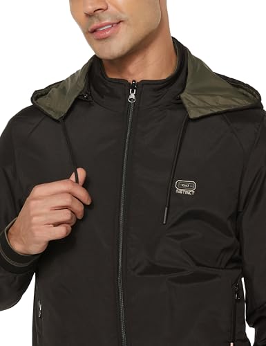 Image of Qube By Fort Collins Men's Polyester Standard Length Regular Fit Reversible Winter Jacket with Ribbed Cuffs & Hood - Warm, Stylish & Versatile