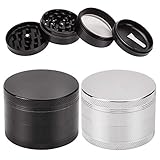 2 Pack 2.5' Large Spice Herb Grinder Black Silver 4 Piece Aluminum Alloy with Pollen Scraper, Magnetic Lid and Sharp Teeth