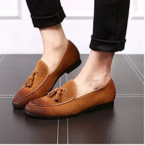 Battle Men Tasseled Oxford For Men Smoking Loafers Slip On Suede Pointed Toe Low Block Heel Anti-Slip Wear-Resisting Burnished Style Rubber Sole Fashion (Color : Yellow, Size : 9.5 M Us) #TOP2