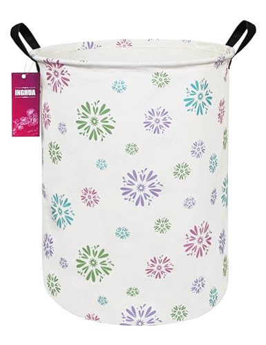 INGHUA Laundry Hamper Large Canvas Fabric Lightweight Storage Basket/Toy Organizer/Dirty Clothes Collapsible Waterproof for College Dorms, Boys and Girls Bedroom,Bathroom(Colorful fireworks)