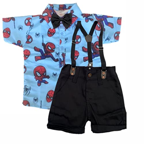 Homem Aranha Kit Roupa Conjunto Infantil Menino 4 Peças Camisa Gravata Bermuda e Suspensório Anivers