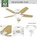 Hunter 42 inch Indoor Ceiling Fan with LED Light - White Ceiling Fan with Pull Chain, For Bedroom or Living Room, Low Profile Mount, No Remote, 5 Blades, Includes Bulbs - Newsome 51080, Fresh White