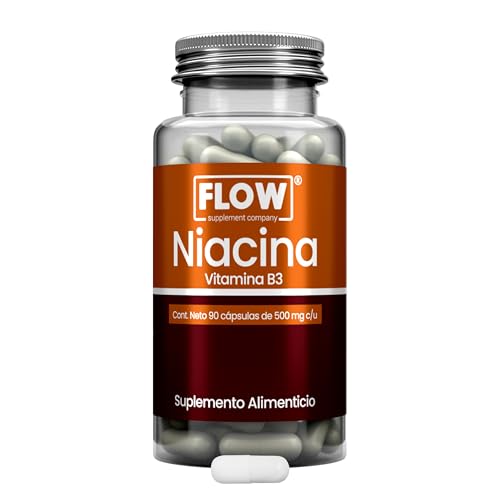 Vitamínicos, Niacina - Vitamina B3-90 Cápsulas para 3 Meses - Apto Keto - Sin Azúcar ni Gluten - Sin Sabor - Flow Supplements