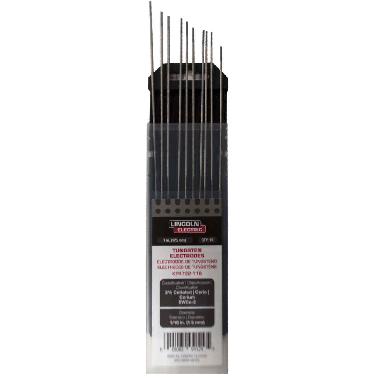 Lincoln Electric 2% Ceriated Tungsten Electrode, 1/16” x 7”, KP4722-116