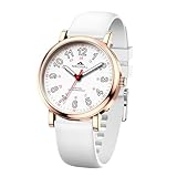 NBONAL Nurse Watch for Medical Doctor Professionals Student Easy Read Dial with Luminous 24 Hours Red Second Soft Silicone Band 30M Waterproof (NB-231RG-WT)