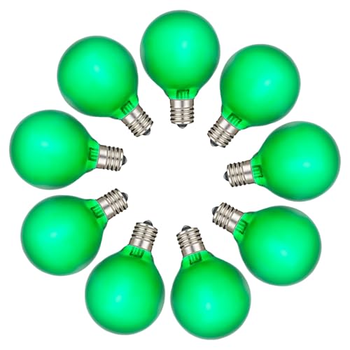 Image of RetroGlo Satin Green G40 LED Globe Bulbs 25-Pack, Frosted Glass, E12 Candelabra Base, 30,000 Hour Life, Indoor/Outdoor Rated
