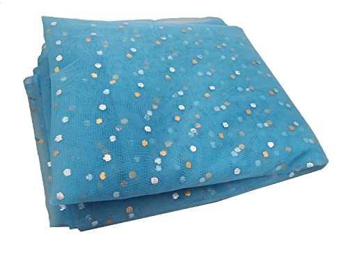 Image of Dual Color Combo of 42inch Width Dotted Mesh Net Fabric for Decoration, Fruit /Dryfruit /Gift Packing & Trousseau Tray Packing (5 Meter Each Color, Yellow & Light Blue)