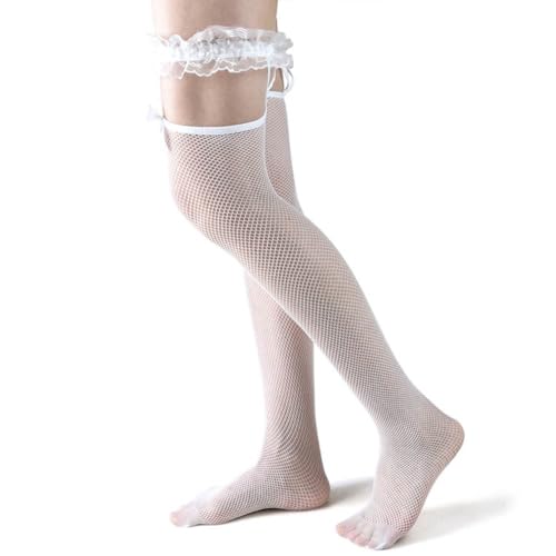 3 Pairs Lace Top Fishnet Stockings Sexy Mesh Thigh High Pantyhose Women Tight Hosiery Bow Suspenders Hold up Stockings3