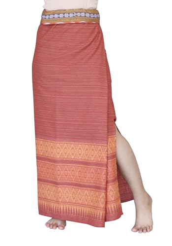 RaanPahMuang Mixed Cotton Thai Tube Wrap Skirt with Floral Belt - Main Image