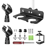 Double Multi Microphone Holder for Mic Stand Up to 2 Mic Storage (Aluminum/Rubber）for Clamp On Most Mic Stands, Stage, Live Streaming, Concert Performance, Karaoke