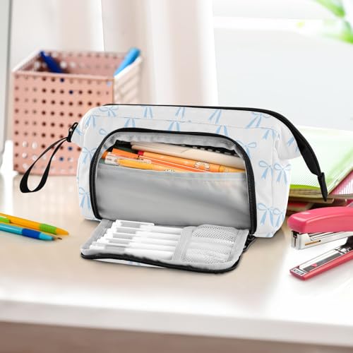 Image of Bow White Pencil Case Pouch Big Capacity Pencil Bag Box Organizer Pen Case with Compartmens Stationery Organizer for Girls Boys Adults Women School Office