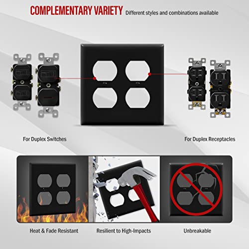 Enerlites Double Duplex Wall Plate, Two Gang Electrical Outlet Cover, Standard Size 2-Gang 4.5" X 4.57", Unbreakable Polycarbonate Thermoplastic, Ul Listed, 8822-Bk, Black #TOP4